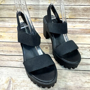 Madden Girl Womens 90s Black Open Toe Seer Platform Block Heel Sandals Shoes 8M